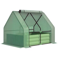 Outsunny Letto per Orto con Serra da Giardino, Acciaio con Copertura PE, Finestra Avvolgibile, 127x95x92cm(m-1)