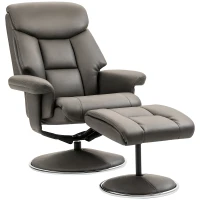 HOMCOM Relaxsessel mit Hocker, Rückenlehne verstellbar, Kunstleder, bis 150 kg, Grau(m-10)