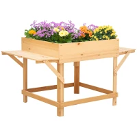 Outsunny Jardinière rectangulaire sur pieds potager surrélevé avec tablettes latérales et film tissu non-tissé 130 x 75 x 75 cm(m-10)