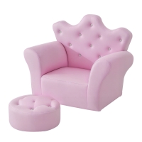 HOMCOM Sofá para Niños con Reposapiés Sillón Infantil Decorativo con Respaldo Alto en Forma de Corona y Reposabrazos Acolchado 58x40,5x49 cm Rosa