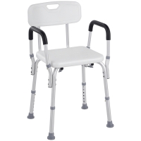 HOMCOM Silla para Ducha Taburete de Ducha Antideslizante con Altura Ajustable y Reposabrazos Regulable Carga 136 kg