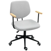 HOMCOM Silla de Oficina Moderna con Reposabrazos de Madera Asiento Ajustable y Ruedas para Oficina y Estudio 59x55x84-94cm Gris(m-10)