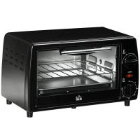 HOMCOM Mini Forno Elétrico 10 Litros 750W com Temperatura até 230°C Temporizador 60 Minutos Bandeja e Grade 36,5x26x22cm Preto(m-10)
