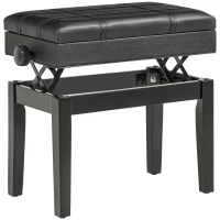 HOMCOM Banquette tabouret siège pour piano coffre intégré hauteur réglable bois hévéa assise revêtement synthétique noir(m-11)