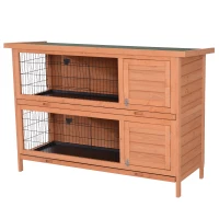 PawHut Conejera Madera de Exterior Jaula para Conejo Cobaya 2 Niveles Bandeja Extraíble Casa para Animal Pequeño 136.4x50x93cm(m-5)