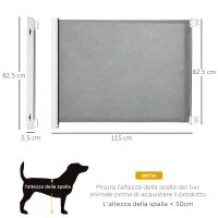 PawHut Cancellino per Cani Estensibile fino a 115 cm, in Poliestere e Acciaio, 115x82.5 cm, Bianco e Grigio(m-3)