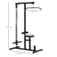 HOMCOM krachtstation met riemschijf zitting verstelbaar en meerdere kabelposities om de spieren te versterken trainingsapparaat voor home fitness staal zwart 180 x 183 x 219 cm(m-3)