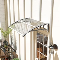 Outsunny Front Door Canopy Outdoor Awning Aluminium Rigid Plastic Polycarbonate Rain Shelter UV Water Rain Resistant 100 x 75cm Clear(m-2)
