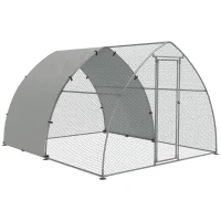 PawHut Galvanised Outdoor Chicken Coop, with Cover, for 8-12 Chickens, Hens, Ducks, Rabbits, 3 x 3.8 x 2.2m - Silver Tone(m-1)