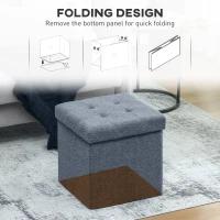 HOMCOM Foldable Sherpa Fleece Storage Ottoman - Blue(m-6)