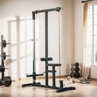 HOMCOM krachtstation met riemschijf zitting verstelbaar en meerdere kabelposities om de spieren te versterken trainingsapparaat voor home fitness staal zwart 180 x 183 x 219 cm(m-10)