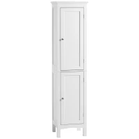 kleankin Tall Bathroom Storage Unit, Slim Bathroom Cabinet with Adjustable Shelves and Double Door, White(m-10)