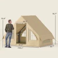 Outsunny Opblaasbare Campingtent, Slaaptent, Oxford-Stof, Netramen, Waterdicht(m-3)