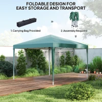 Outsunny 3 x 3M Pop Up Gazebo, Height Adjustable, Garden Marquee Party Tent Wedding Canopy Shelter with Carrying Bag, Green(m-5)