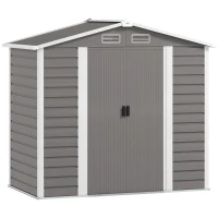 Outsunny 7 x 4ft Garden Shed, Easy to Assemble, Upgraded Galvanised Steel Frame with Foundation Kit, Double Doors with Lock, Outdoor Metal Shed with Vents and Gloves, Garden Storage Shed, Light Grey(m-1)