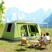Outsunny Koepeltent 2 Slaapcabines voor Familie, Ecologisch Onderzoek en Profesioneel Gebruik, 4-8 Personen, 410x310cm, Groen(m-2)