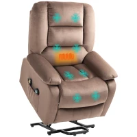 HOMCOM Velvet-Feel Electric Lift-and-Recline Massage Armchair, with Remote - Brown(m-10)