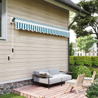 Outsunny Copertină Retractabilă cu Braț Pliabil și Protecție UV, 395x 245 cm, Verde și Alb(m-9)