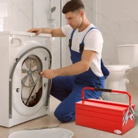 DURHAND Gereedschapskist gereedschapskoffer gereedschapsbox 5 uitklapbare bakken staal (SPCC) rood 57 x 21 x 41 cm(m-13)