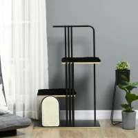 PawHut krabpaal, industrieel ontwerp, 2 platformen, 2 kussens, kraswand, stalen frame, zwart, 85 x 48 x 128 cm(m-10)