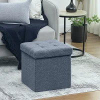 HOMCOM Foldable Sherpa Fleece Storage Ottoman - Blue(m-2)
