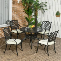 Outsunny Cast Aluminium 4 Seater Outdoor Dining Set with Cushions Parasol Hole Black(m-2)