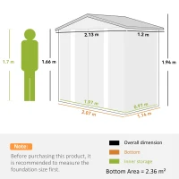 Outsunny 7 x 4ft Garden Shed, Easy to Assemble, Upgraded Galvanised Steel Frame with Foundation Kit, Double Doors with Lock, Outdoor Metal Shed with Vents and Gloves, Garden Storage Shed, Light Grey(m-3)