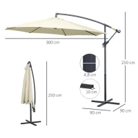 Outsunny Sombrilla de Jardín Ø300x250 cm Parasol Excéntrico Inclinable con Manivela Base Cruzada y Soporte de Metal 8 Varillas para Terraza Exterior Balcón Beige(m-3)