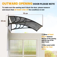 Outsunny Front Door Canopy Outdoor Awning Aluminium Rigid Plastic Polycarbonate Rain Shelter UV Water Rain Resistant 100 x 75cm Black(m-7)