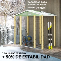Outsunny Cobertizo Metálico para Jardín 213x120x166/194 cm con Base Refuerzo Puertas Correderas y Ventilaciones Verde Claro(m-5)