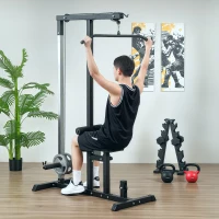 HOMCOM krachtstation met riemschijf zitting verstelbaar en meerdere kabelposities om de spieren te versterken trainingsapparaat voor home fitness staal zwart 180 x 183 x 219 cm(m-2)