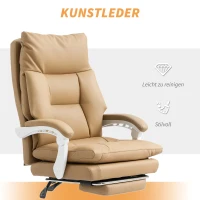 HOMCOM Ergonomische Bureaustoel met Lendensteun, Opvouwbare Armleuning, Voetsteun Lichtbruin(m-8)