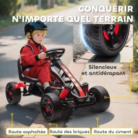 AIYAPLAY Kart à pédales pour enfants, karting enfant 3 à 6 ans avec roue libre, frein, roues EVA antidérapantes, rouge(m-6)