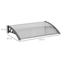 Outsunny Türüberdachung, Schutz vor Regen, Wind und Hagel, Polycarbonat, Aluminium, 110 x 60 x 18 cm, Grau(m-3)
