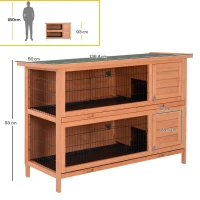 PawHut Conejera Madera de Exterior Jaula para Conejo Cobaya 2 Niveles Bandeja Extraíble Casa para Animal Pequeño 136.4x50x93cm(m-3)
