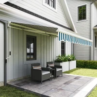 Outsunny Copertină Retractabilă cu Braț Pliabil și Protecție UV, 395x 245 cm, Verde și Alb(m-8)