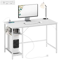 HOMCOM Computer Desk, with Power Sockets - White(m-10)