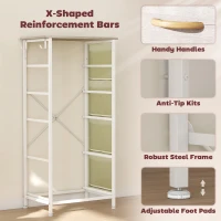 HOMCOM Chest of Five Fabric Drawers - Natural Wood Finish(m-7)