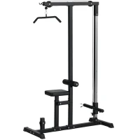 HOMCOM krachtstation met riemschijf zitting verstelbaar en meerdere kabelposities om de spieren te versterken trainingsapparaat voor home fitness staal zwart 180 x 183 x 219 cm(m-11)