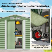 Outsunny Cobertizo Metálico para Jardín 213x120x166/194 cm con Base Refuerzo Puertas Correderas y Ventilaciones Verde Claro(m-6)