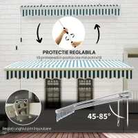 Outsunny Copertină Retractabilă cu Braț Pliabil și Protecție UV, 395x 245 cm, Verde și Alb(m-4)