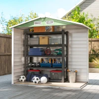 Outsunny Cobertizo Metálico para Jardín 213x120x166/194 cm con Base Refuerzo Puertas Correderas y Ventilaciones Verde Claro(m-9)