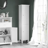 kleankin Tall Bathroom Storage Unit, Slim Bathroom Cabinet with Adjustable Shelves and Double Door, White(m-2)