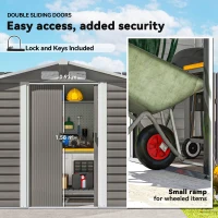 Outsunny 7 x 4ft Garden Shed, Easy to Assemble, Upgraded Galvanised Steel Frame with Foundation Kit, Double Doors with Lock, Outdoor Metal Shed with Vents and Gloves, Garden Storage Shed, Light Grey(m-6)