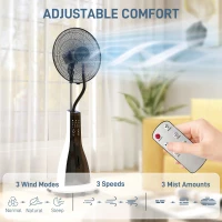 HOMCOM Pedestal Fan with Water Mist Spray, Spray Misting Fan with 75° Oscillation, Remote Control, Tilt Head, 3 Speeds, 3 Modes, 3 Mist, 3L Water Tank, Wheels, for Home, 125 cm(m-5)
