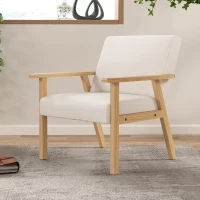 HOMCOM Gestoffeerde Stoel met Armleuningen, Eetkamerstoel in Linnenlook, Massief Houten Frame, 64 x 70 x 72 cm, Crème(m-9)