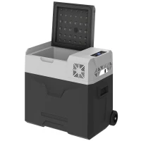 HOMCOM Autokoelkast, koelbox, 50L, tot -20° C, touch-display, 2 wielen, telescopisch handvat, 58,6 x 37,8 x 54,5 cm, grijs(m-12)