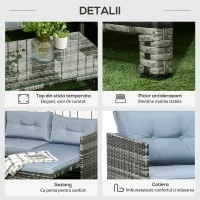 Outsunny Mobilier pentru gradina cu canapea 2 locuri, sezlong si masuta, set pentru gradina din ratan PE si geam cu perne, gri(m-6)