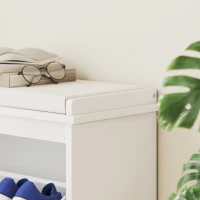 HOMCOM Panca Scarpiera con Seduta Imbottita da Ingresso, Design a Ribalta, in Rattan, 180x26x47,5 cm, Bianco(m-4)