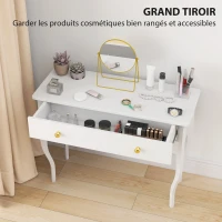 HOMCOM Coiffeuse avec grand tiroir et pieds cabriole, bureau coiffeuse pour chambre à coucher, 100 x 40 x 74 cm, blanc(m-4)